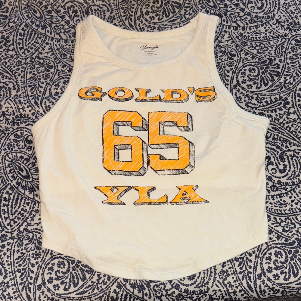 YoungLA White Tank Top with Gold and Black Print